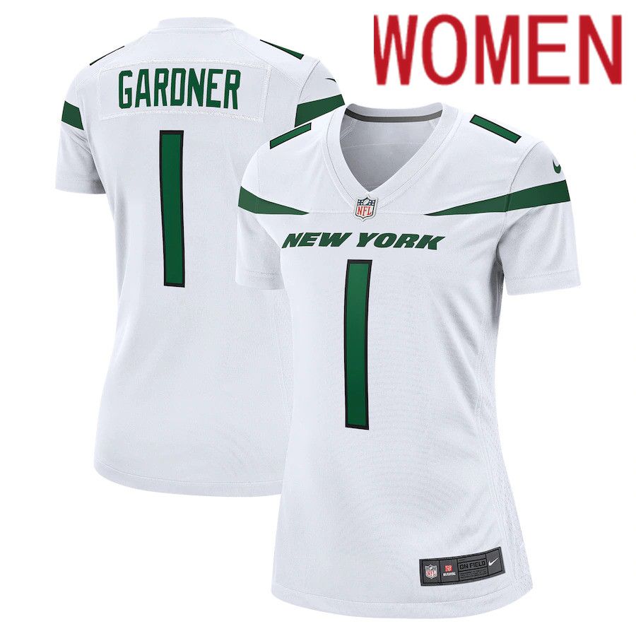Women New York Jets #1 Ahmad Sauce Gardner Nike White 2022 NFL Draft First Round Pick Game Jersey